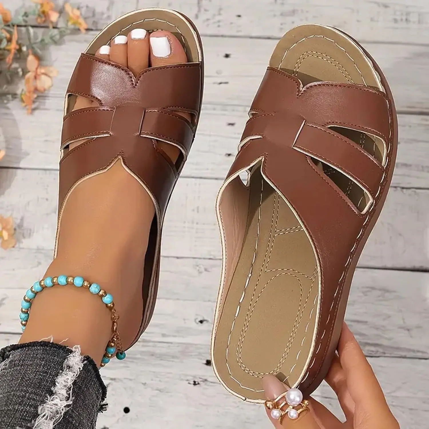 SuanlaTDS Platform Sandals Womens Wedges Slip On Orthopedic Sandals with Arch Support Wide Width Comfortable Summer Beach Walking Low Heels Wedges Open Toe Outdoor Flat Shoes