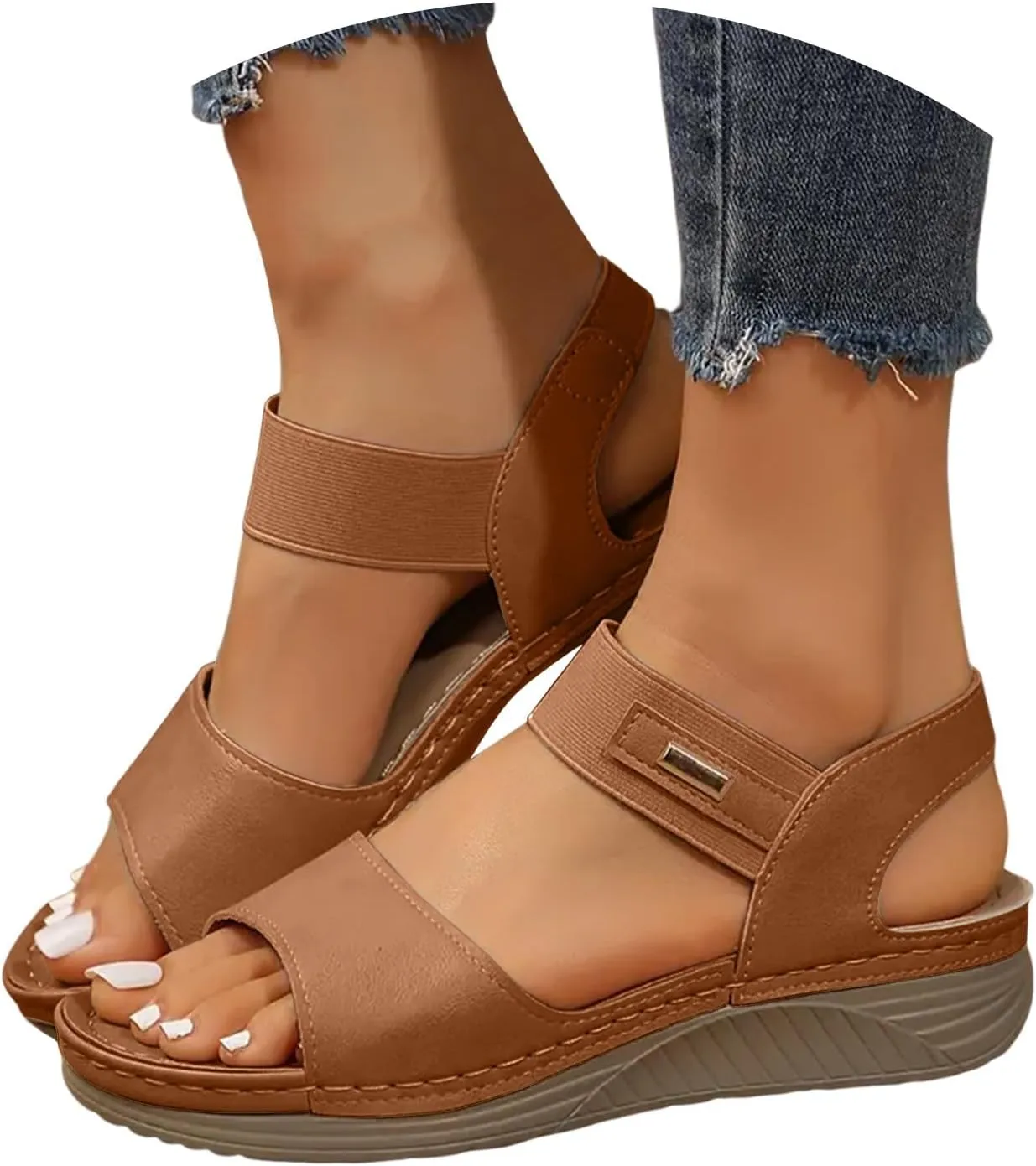 Summer 2025 Dressy Comfortable Walking Sandals with Arch Support Wedge Sandals Soft Beach Sandals for Women in Black, One Size Fits Most