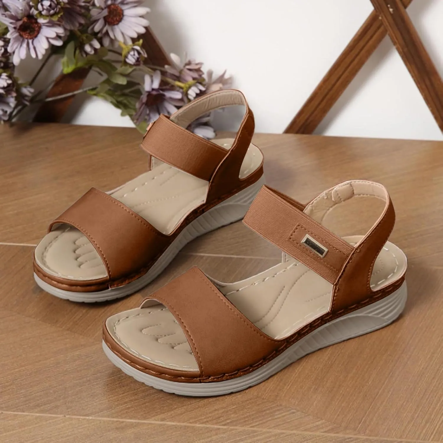 Summer 2025 Dressy Comfortable Walking Sandals with Arch Support Wedge Sandals Soft Beach Sandals for Women in Black, One Size Fits Most