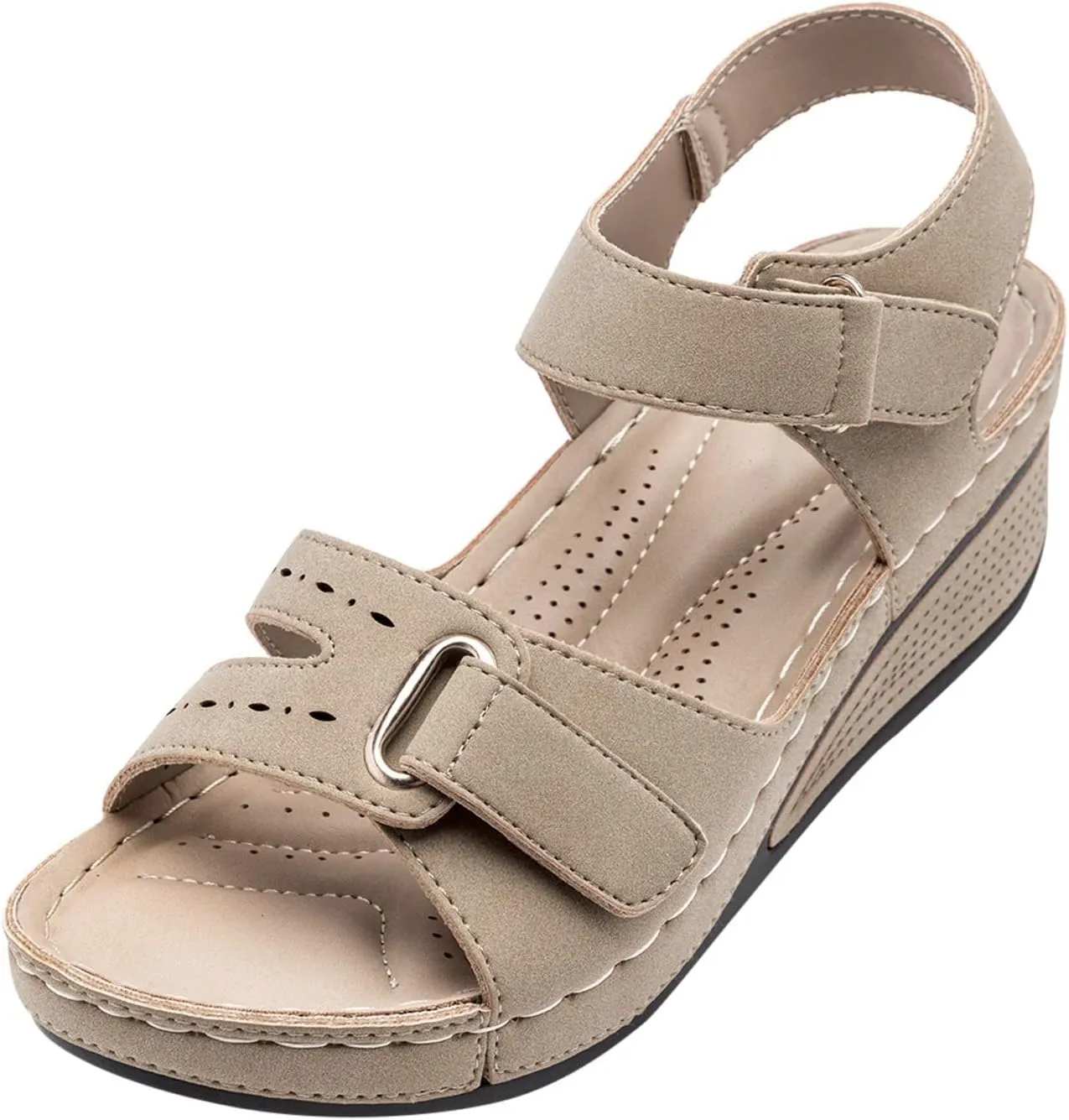 Summer 2025 Dressy Comfortable Walking Sandals with Arch Support Wedge Sandals Soft Beach Sandals for Women in Black, One Size Fits Most