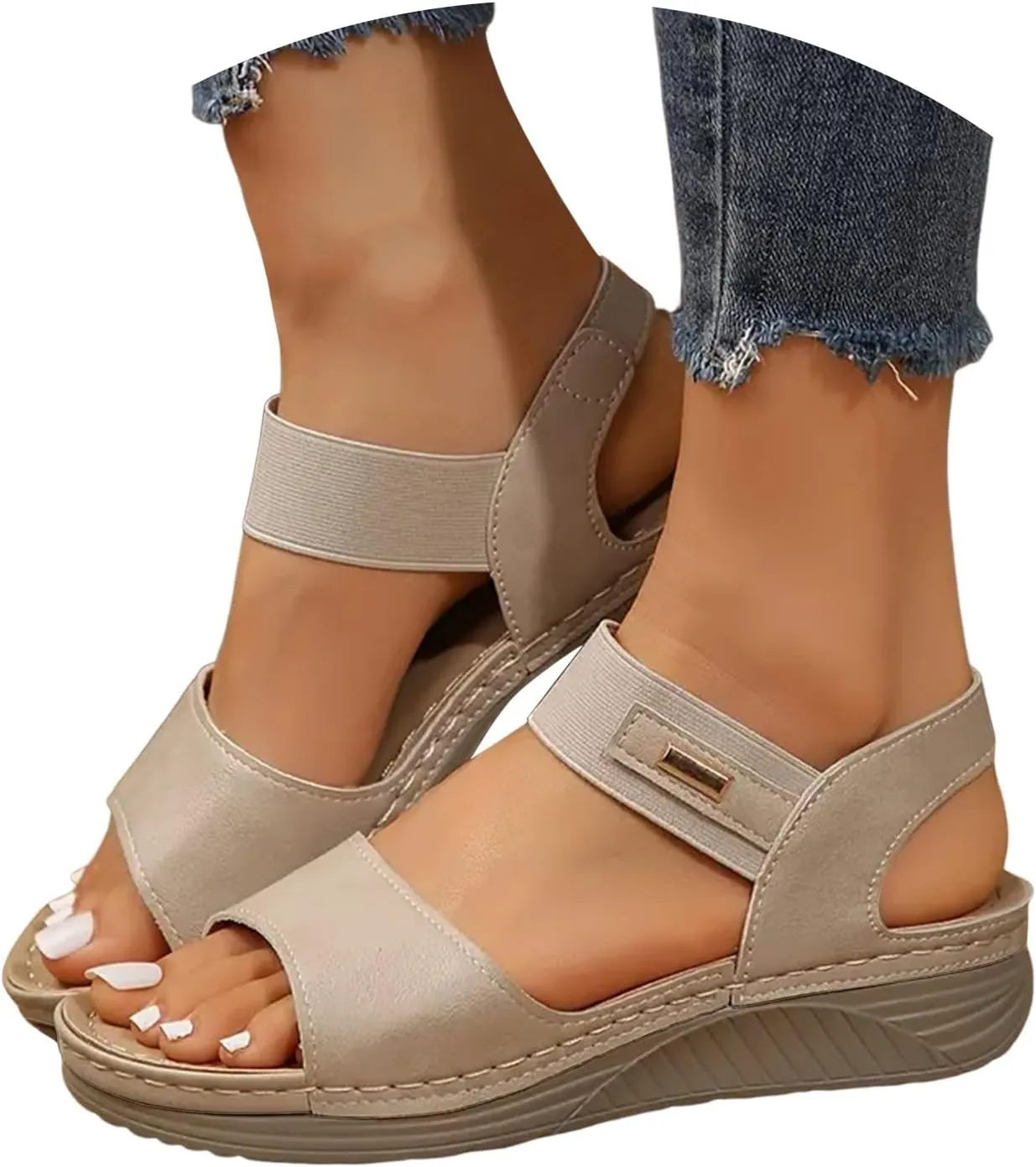Summer 2025 Dressy Comfortable Walking Sandals with Arch Support Wedge Sandals Soft Beach Sandals for Women in Black, One Size Fits Most