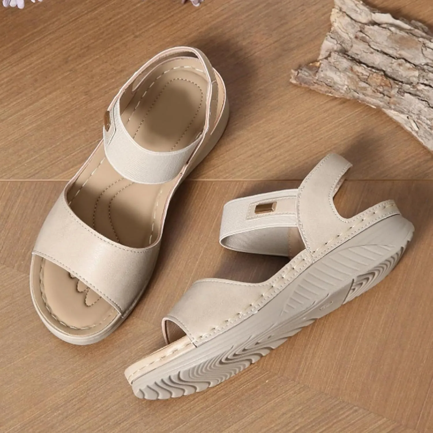 Summer 2025 Dressy Comfortable Walking Sandals with Arch Support Wedge Sandals Soft Beach Sandals for Women in Black, One Size Fits Most