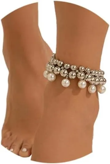 Summer Beach Bead Anklet Bracelet,Multi-layered Pearl Tassel Anklets,Bikini Foot Chain Bracelet Wedding Bridal Pearl Leg Bracelet Jewelry