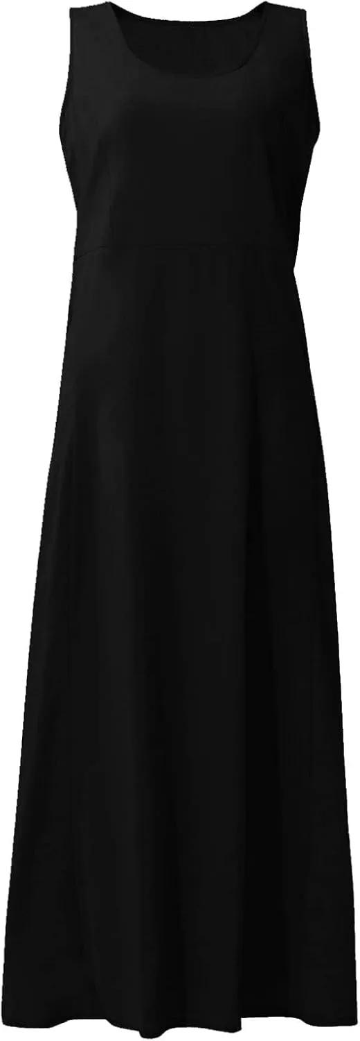 Summer Dresses for Women 2025 Casual Boho Sundress Crew Neck Sleeveless Beach Vacation Maxi Dresses with Pockets