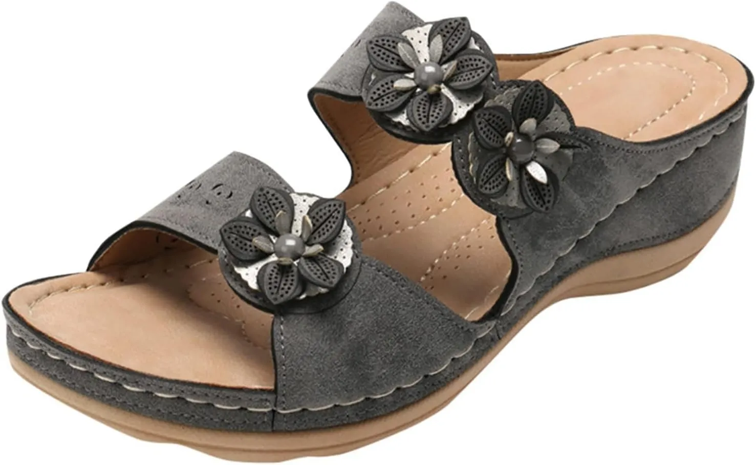 Summer Sandals for Women 2025, Orthopedic Wedge Dressy Walking with Arch Support Rubber Sole,Casual Slip on Shoes Non-Slip Open-Toe Dress Ladies Platform Comfortable Walking Leather Sandal