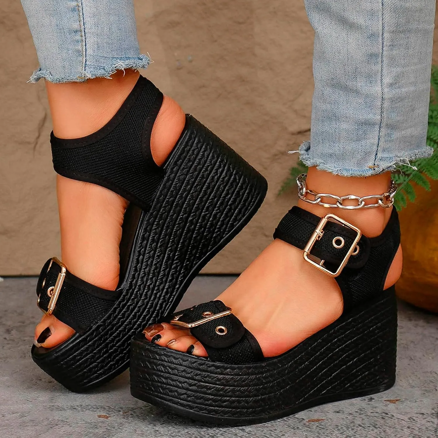 Summer Sandals For Women 2025,Women's Wedge Straps Platform Knit Comfort Slingback Dress Open Toe Slip-on Elastic Ankle Strap Casual Dressy Walking Comfy Shoes for Daily Wear