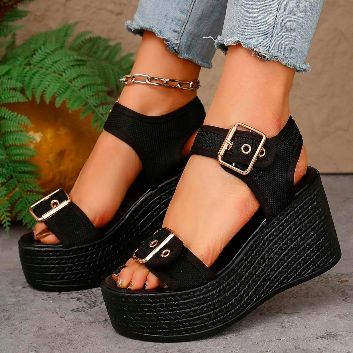 Summer Sandals For Women 2025,Women's Wedge Straps Platform Knit Comfort Slingback Dress Open Toe Slip-on Elastic Ankle Strap Casual Dressy Walking Comfy Shoes for Daily Wear