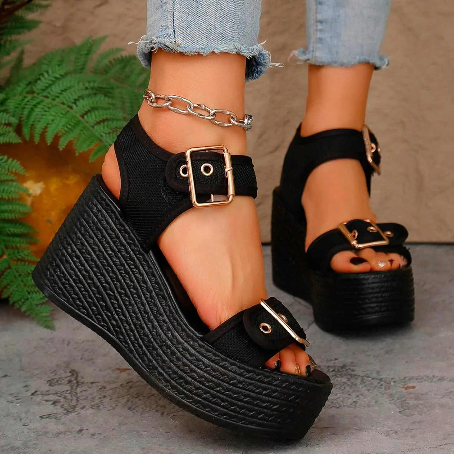 Summer Sandals For Women 2025,Women's Wedge Straps Platform Knit Comfort Slingback Dress Open Toe Slip-on Elastic Ankle Strap Casual Dressy Walking Comfy Shoes for Daily Wear