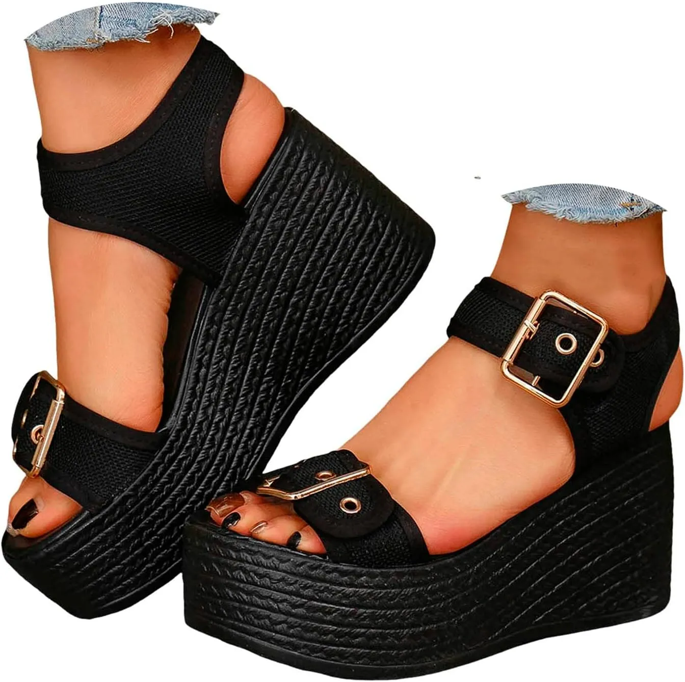 Summer Sandals For Women 2025,Women's Wedge Straps Platform Knit Comfort Slingback Dress Open Toe Slip-on Elastic Ankle Strap Casual Dressy Walking Comfy Shoes for Daily Wear