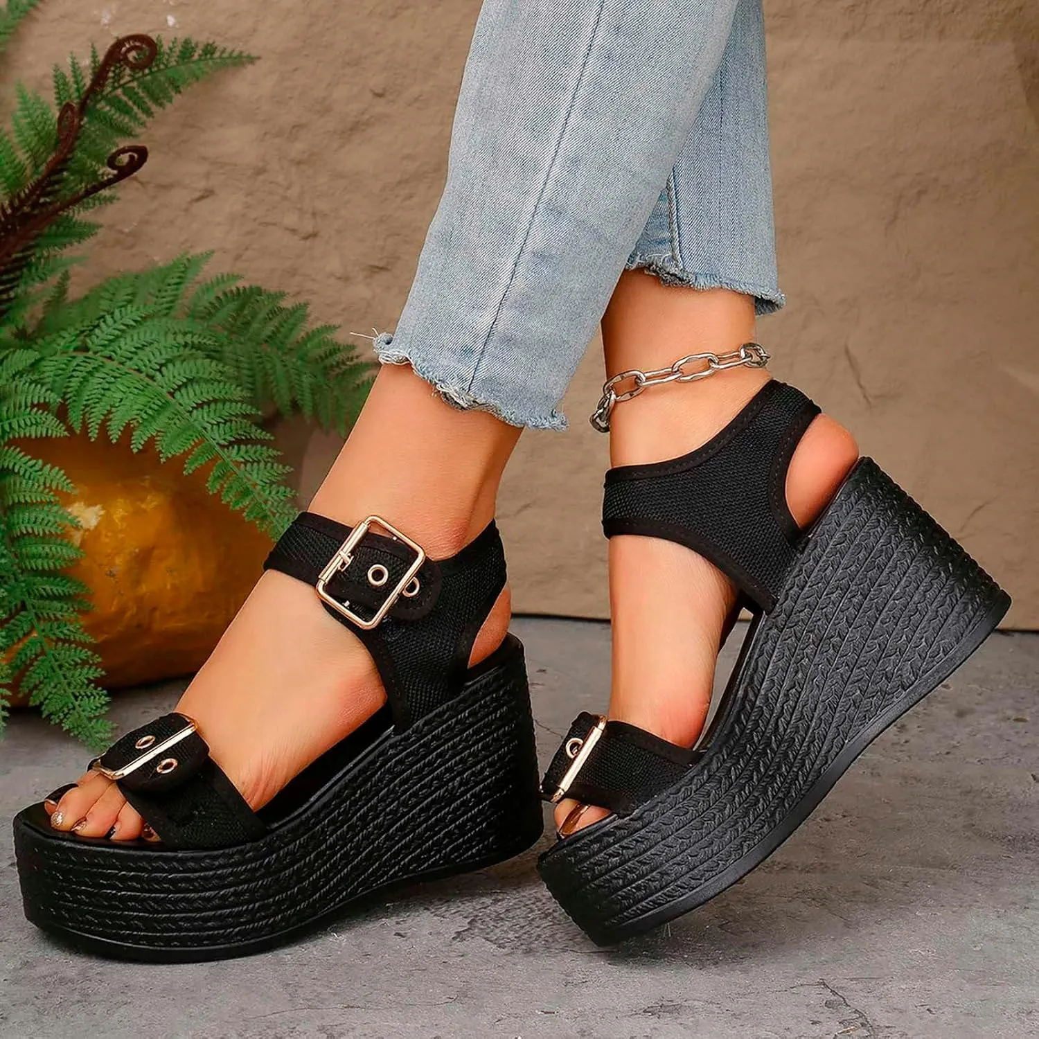 Summer Sandals For Women 2025,Women's Wedge Straps Platform Knit Comfort Slingback Dress Open Toe Slip-on Elastic Ankle Strap Casual Dressy Walking Comfy Shoes for Daily Wear