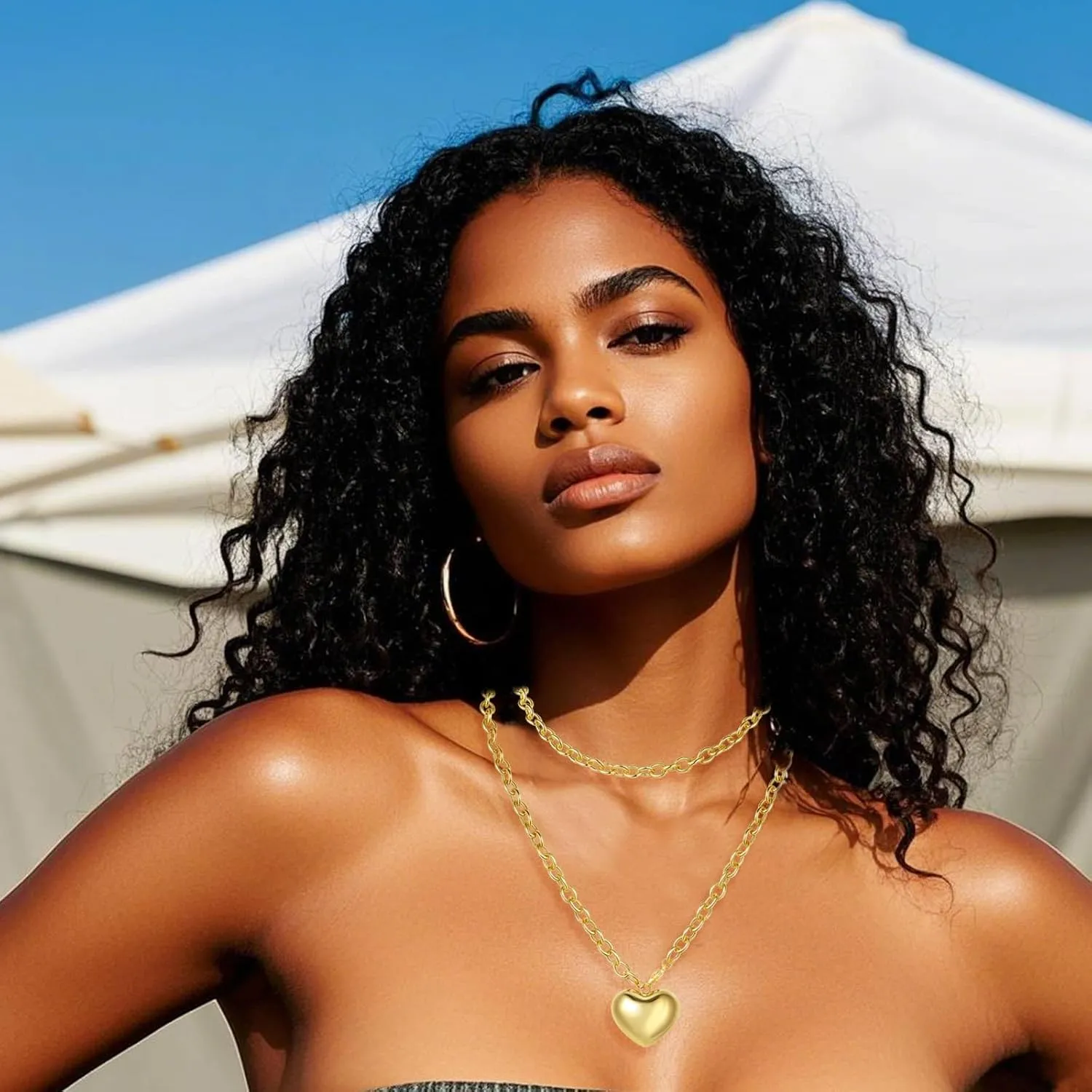 Sun Heart Charms Necklace Chunky Gold Necklace Heart Pendent Necklaces for Women 18K Gold Plated Choker Aesthetic Jewelry Hip Hop Unisex Necklaces Gold Statement Jewelry