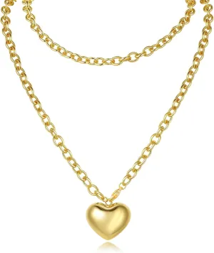 Sun Heart Charms Necklace Chunky Gold Necklace Heart Pendent Necklaces for Women 18K Gold Plated Choker Aesthetic Jewelry Hip Hop Unisex Necklaces Gold Statement Jewelry