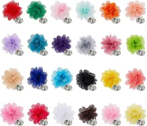 SUPERFINDINGS 24Pcs Lapel Flowers Woven Satin Flower Boutonniere Pin Dainty Rose Brooch for Suit Handmade Lace Flowers Brooch for Wedding Yarn Multi-Petal Flower Corsage Brooch Pin for Groomsmen