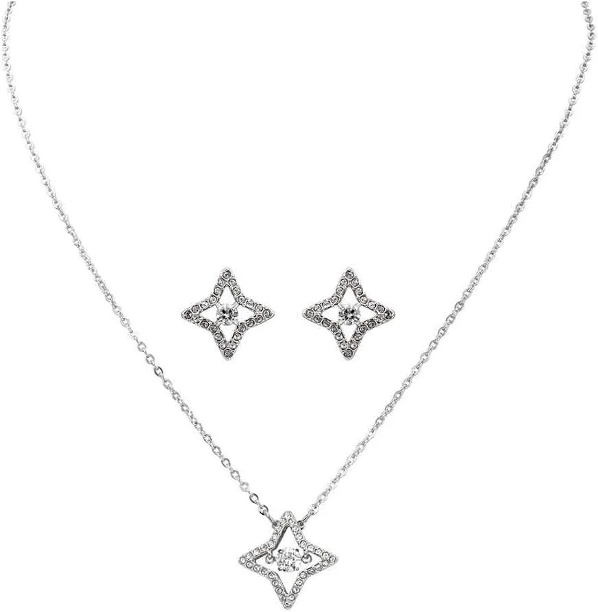 SWAROVSKI Crystal Sparkling Dance Star Rhodium Plated Necklace and Earring Set
