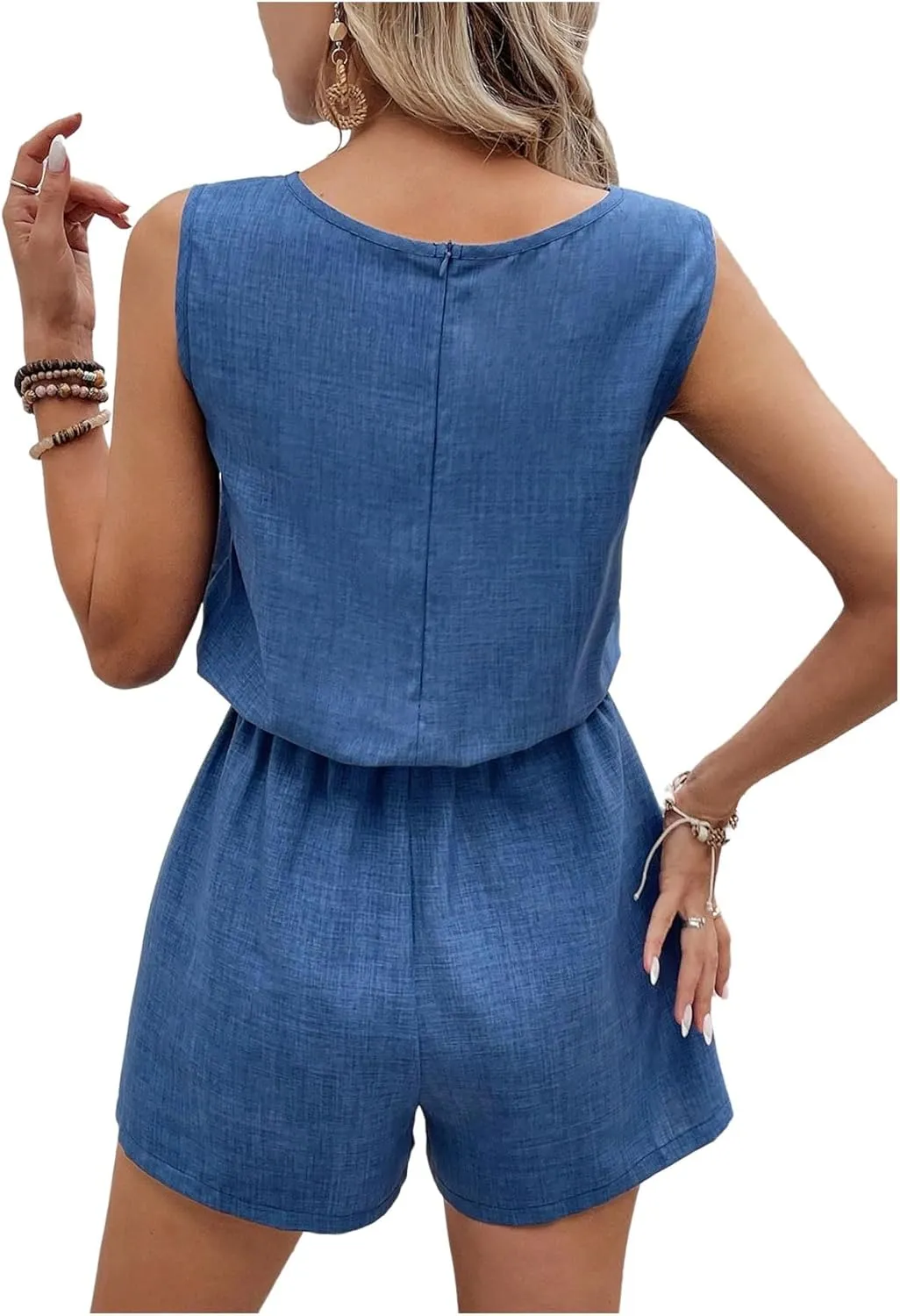 SweatyRocks Women's Casual Short Jumpsuits Summer Scoop Neck Rompers Sleeveless Tank Tops