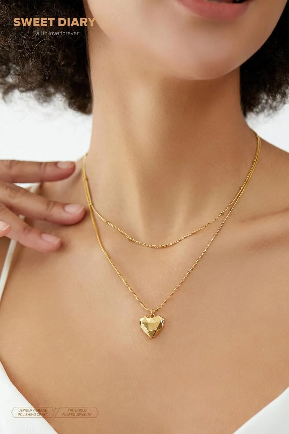 SWEET DIARY Heart Pendant Necklace,Heart Necklaces for Women,18K Gold Plated Layered Necklace, Handmade Diamond Heart Pendant Necklace Chain Gold Necklaces Gift for Women Necklace Jewelry