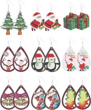 Taouzi Wooden Earrings for Women Holiday Party Favors Jewelry Printing Wood Teardrop Dangle Earrings for Women