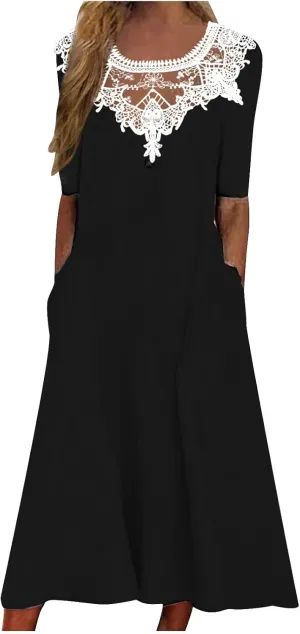 TARIENDY Summer Maxi Dresses for Women 2025 Casual Beach Vacation Dress Loose Comfy Short Sleeve Sundress with Pockets