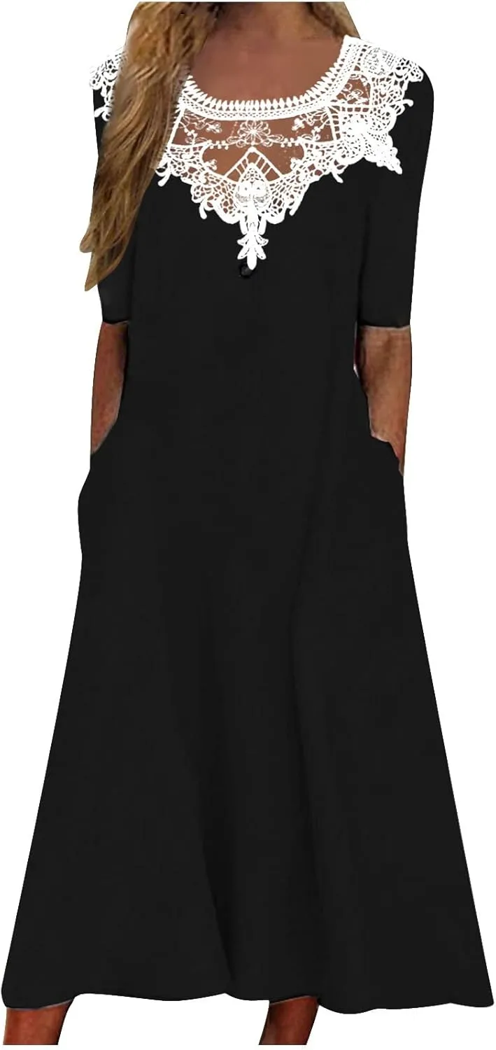TARIENDY Summer Maxi Dresses for Women 2025 Casual Beach Vacation Dress Loose Comfy Short Sleeve Sundress with Pockets