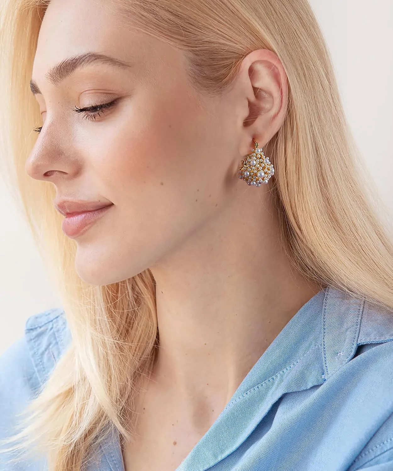 TAYASE Pearl Hoop Earrings for Women - Cuff Hoops Earring 18K Gold Plated Round Pearl - Trendy Statement Earrings Jewelry