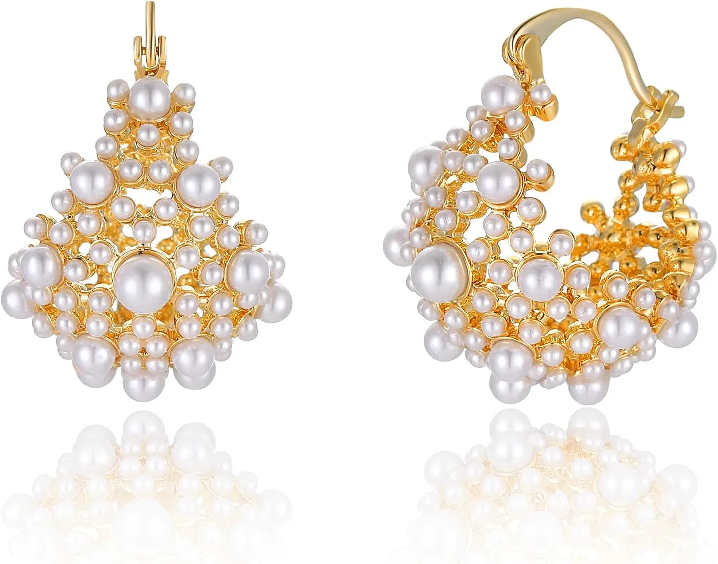 TAYASE Pearl Hoop Earrings for Women - Cuff Hoops Earring 18K Gold Plated Round Pearl - Trendy Statement Earrings Jewelry