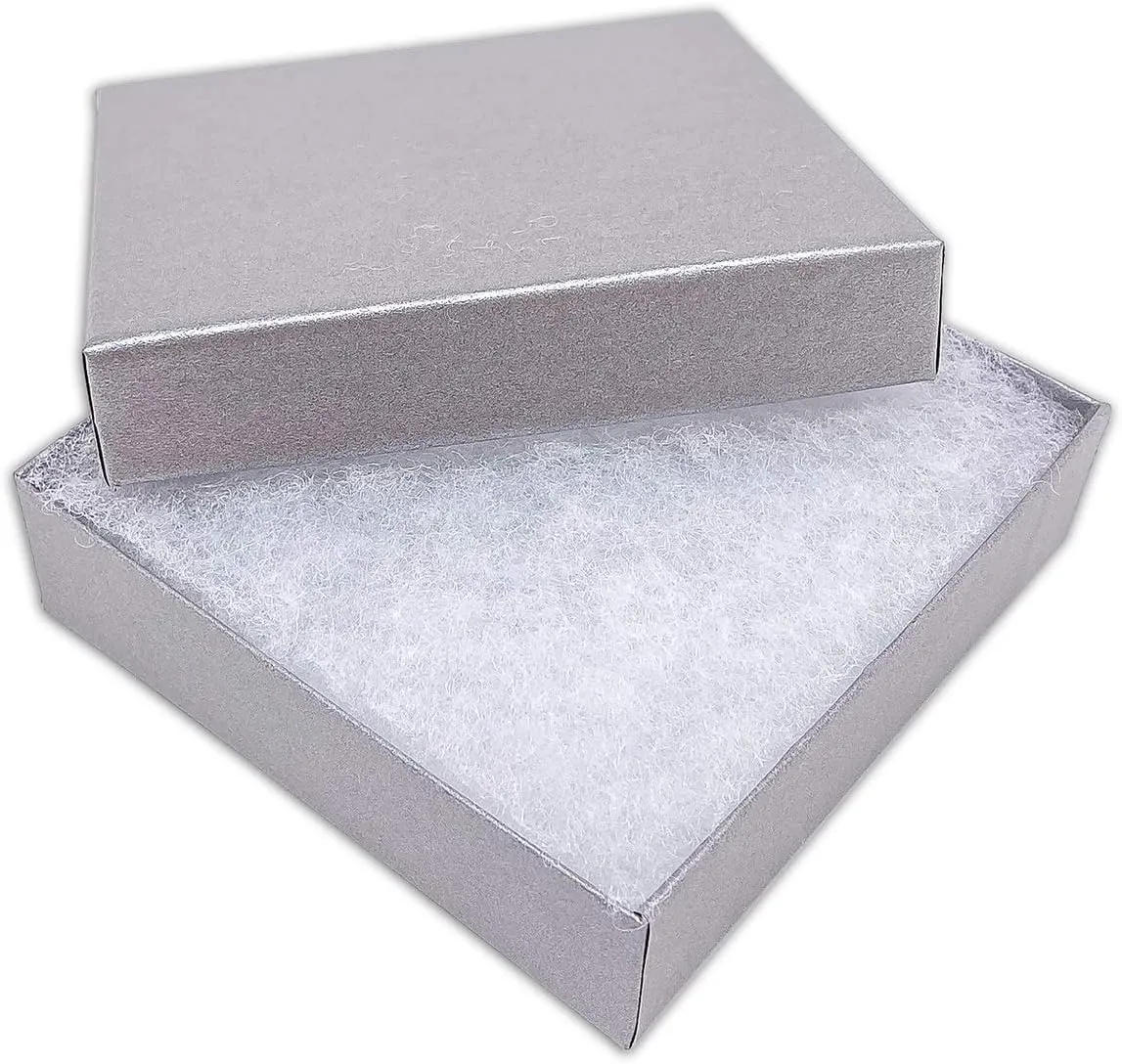 TheDisplayGuys - 100-Pack #33 Cotton Filled Cardboard Paper Jewelry Boxes Gift Case - Pearl Gray (3.5" x 3.5" x 1.0") - for Shipping or Storage