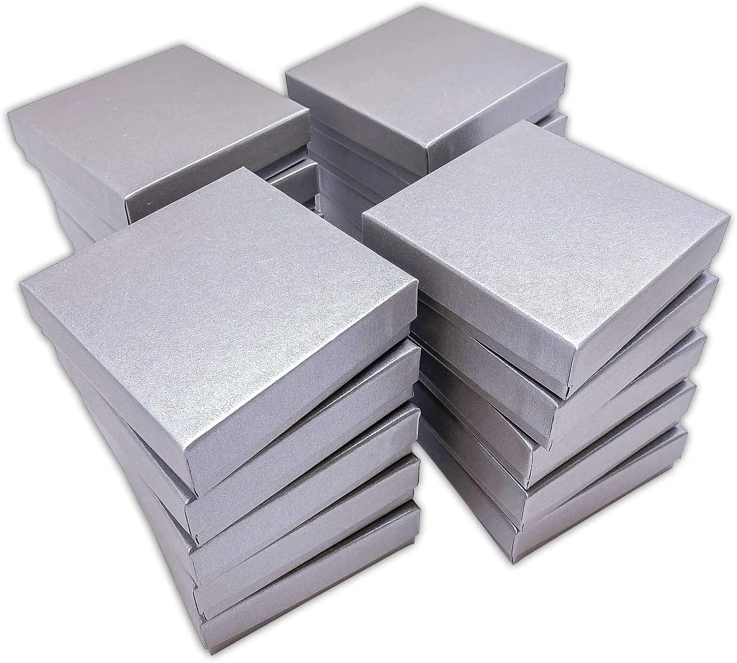 TheDisplayGuys - 100-Pack #33 Cotton Filled Cardboard Paper Jewelry Boxes Gift Case - Pearl Gray (3.5" x 3.5" x 1.0") - for Shipping or Storage