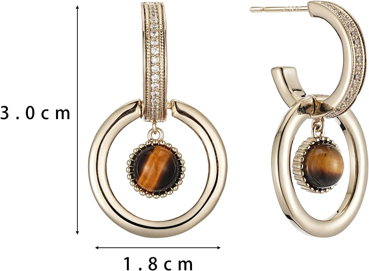 Tiger Eye Stud Earrings for Women Gold Post Earring Round Gemstone Earrings Vintage Elegant Jewelry Boho Earring for Women