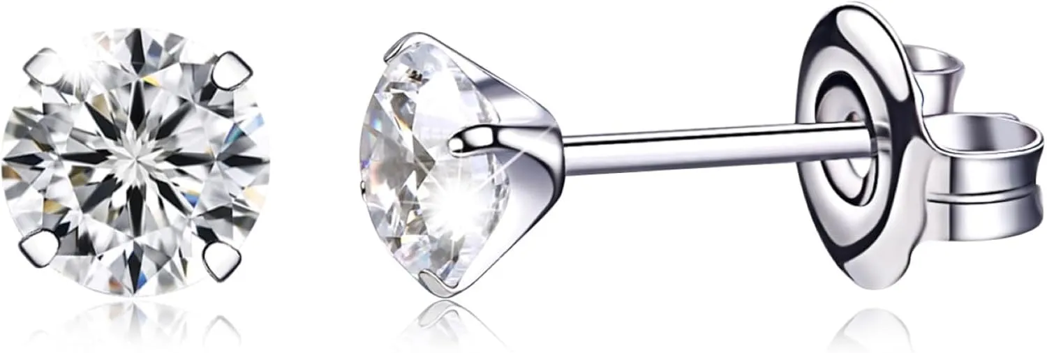 Titanium Earrings, Hypoallergenic for Sensitive Ears Brilliant Cut Simulated Diamond 5mm Cubic Zirconia Stud Earrings for Women Men