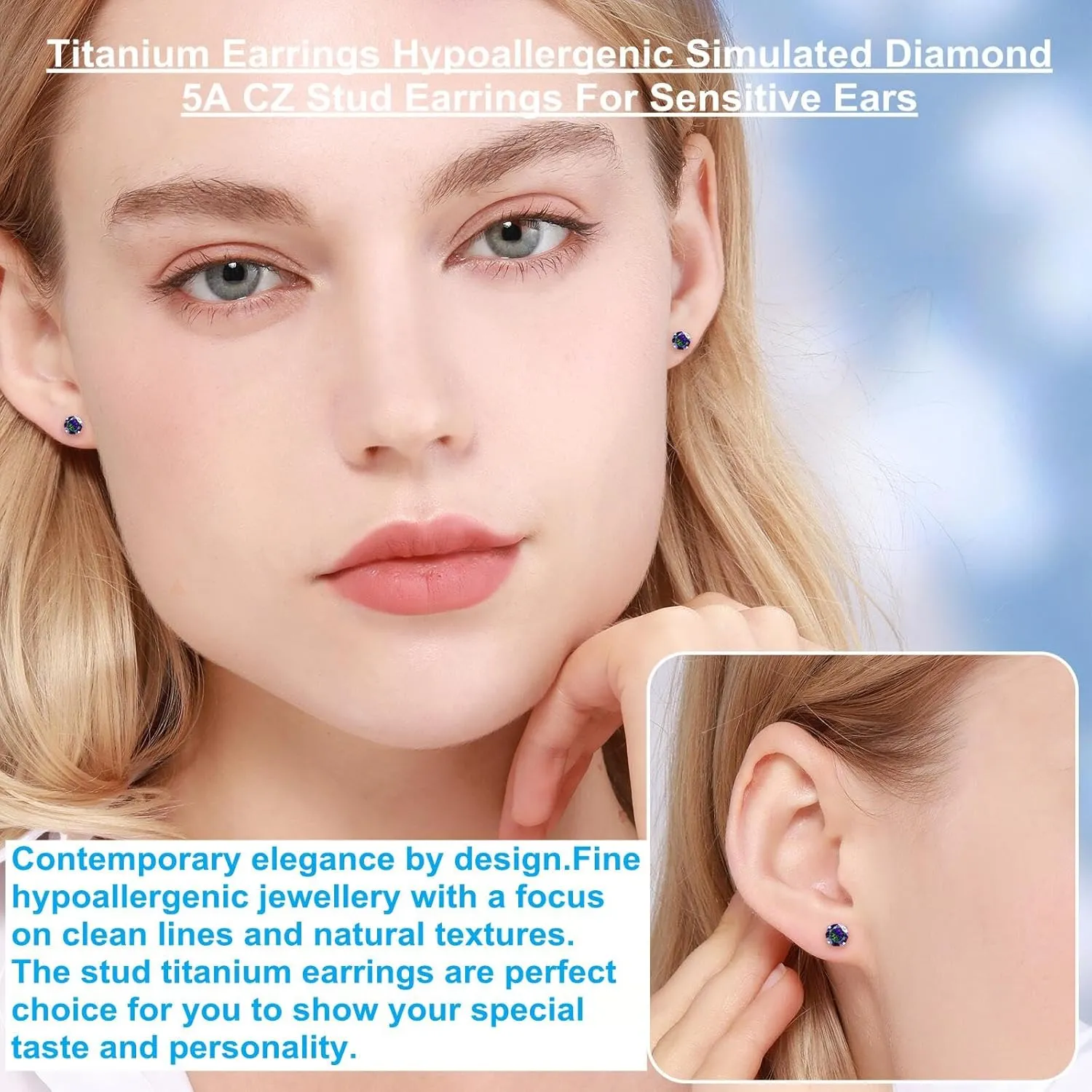 Titanium Earrings, Hypoallergenic for Sensitive Ears Brilliant Cut Simulated Diamond 5mm Cubic Zirconia Stud Earrings for Women Men