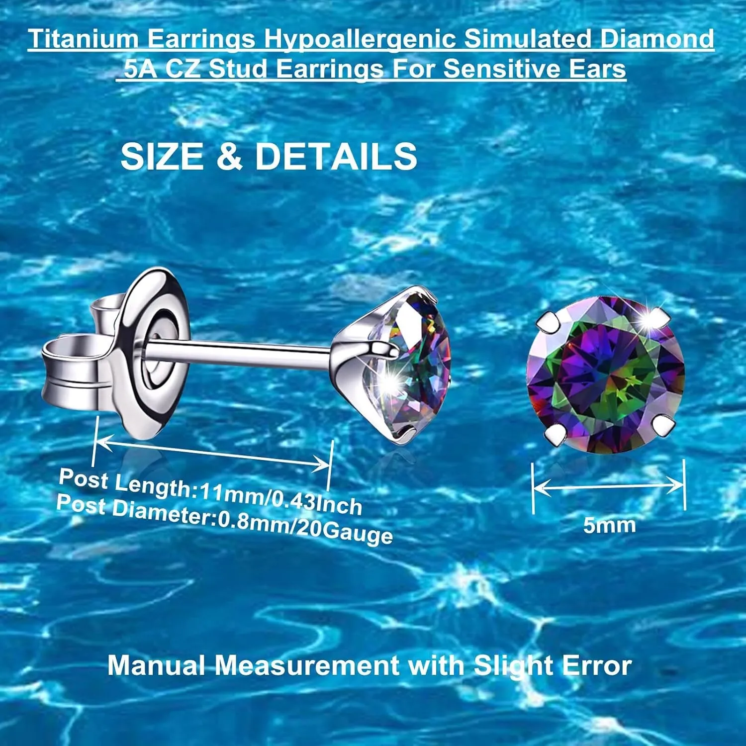 Titanium Earrings, Hypoallergenic for Sensitive Ears Brilliant Cut Simulated Diamond 5mm Cubic Zirconia Stud Earrings for Women Men