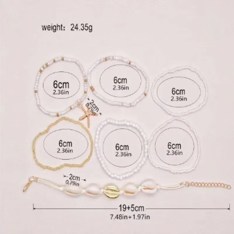 Todu 7-8 Pcs Boho Shell Bracelets Layered Beaded Summer Beach Starfish Bracelets Cute For Women Teen Girls Fashion Jewelry Gifts