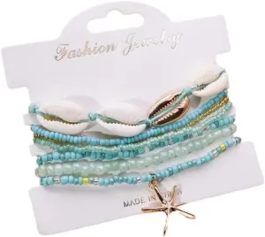 Todu 7-8 Pcs Boho Shell Bracelets Layered Beaded Summer Beach Starfish Bracelets Cute For Women Teen Girls Fashion Jewelry Gifts