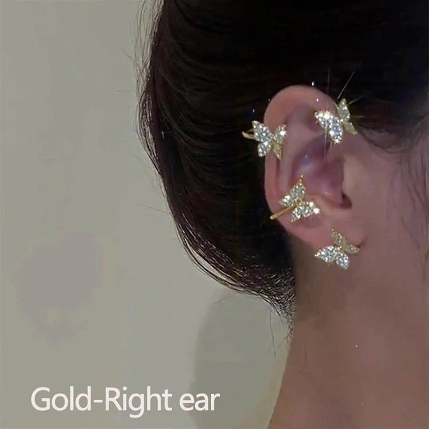 Trendy Silver Metal Ear Clips Without Piercings for Women Shine Zircon Ear Cuff Clip Earrings Wedding Jewelry 1Pair (Color : Silver-Left)