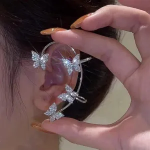 Trendy Silver Metal Ear Clips Without Piercings for Women Shine Zircon Ear Cuff Clip Earrings Wedding Jewelry 1Pair (Color : Silver-Left)