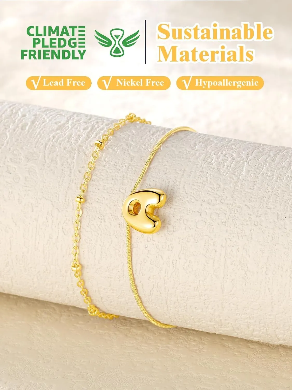 U7 Gold Letter Ankle Bracelets for Women Waterproof,14K Gold Plated Layered Initial Anklets No Tainish,Adjustable Summer Beach Foot Jewelry