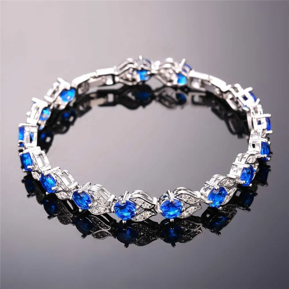 U7 Green Emerald/Blue/Red/Colorful Tennis Bracelets, 18K Gold Plated Platinum Link Chain Diamond Cut Simulated Gem Crystal Bracelet,Resizable Length 6-8 Inches,Wedding Mothers Day Gift for Women