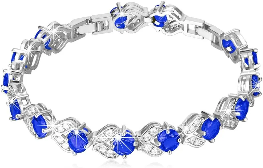 U7 Green Emerald/Blue/Red/Colorful Tennis Bracelets, 18K Gold Plated Platinum Link Chain Diamond Cut Simulated Gem Crystal Bracelet,Resizable Length 6-8 Inches,Wedding Mothers Day Gift for Women