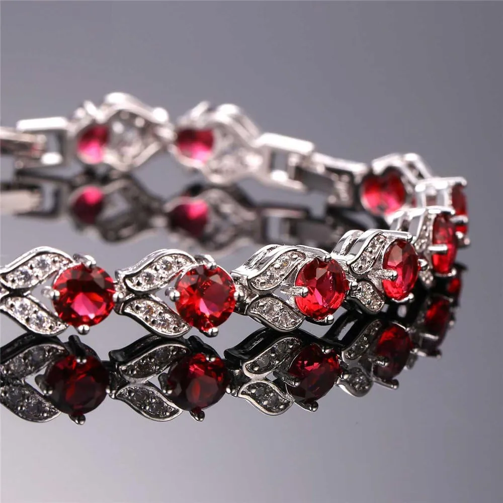 U7 Green Emerald/Blue/Red/Colorful Tennis Bracelets, 18K Gold Plated Platinum Link Chain Diamond Cut Simulated Gem Crystal Bracelet,Resizable Length 6-8 Inches,Wedding Mothers Day Gift for Women