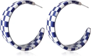Unique Lightweight Minimalist 70s 80s 90s Vintage C Shaped Acrylic Resin Dangle Drop Earrings Fashion Geometric Black White Grid Hoop Earrings for Women Statement Jewelry Gifts