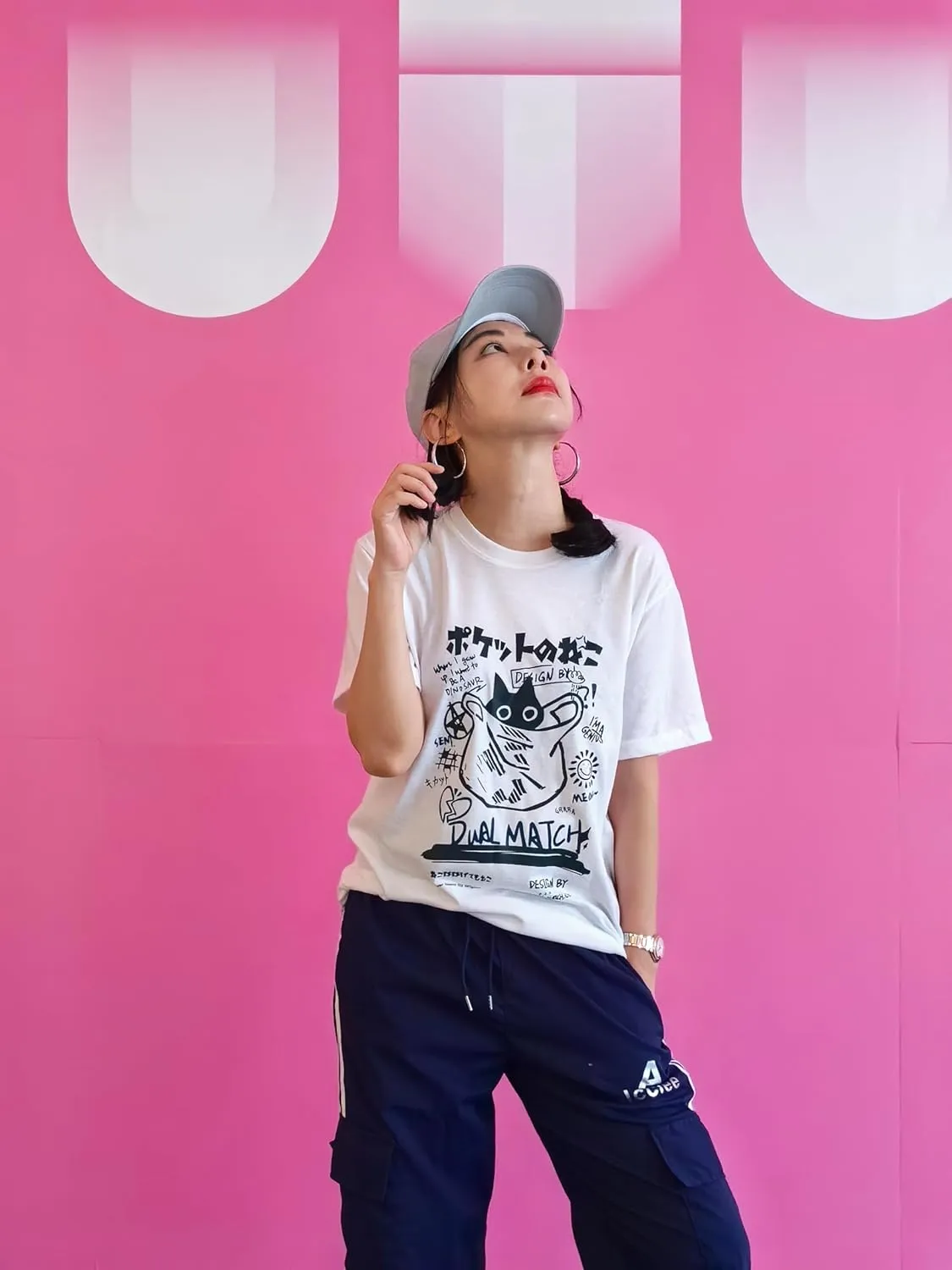 Unisex Cartoon T-Shirts Harajuku Kawaii Cat Letter Printed Short Sleeve Tees Couple Loose Clothes Y2K Tops