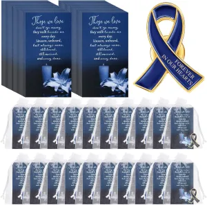 Unittype 30 Set Funeral Ribbon Pins Brooch Memorial Lapel Awareness Pin Prayer Cards Bags for Funeral Favors
