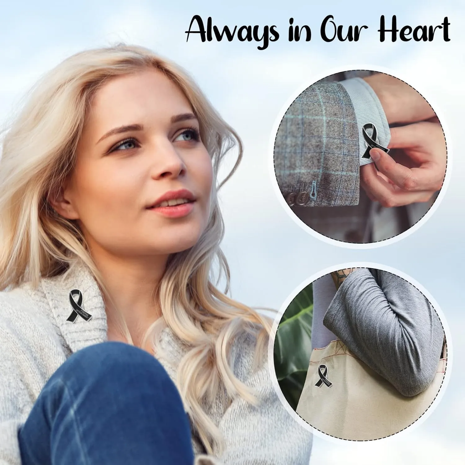 Unittype 60 Set Funeral Ribbon Pins Awareness Lapel Pin Remembrance Ribbon Brooch with Prayer Cards Organza Bags