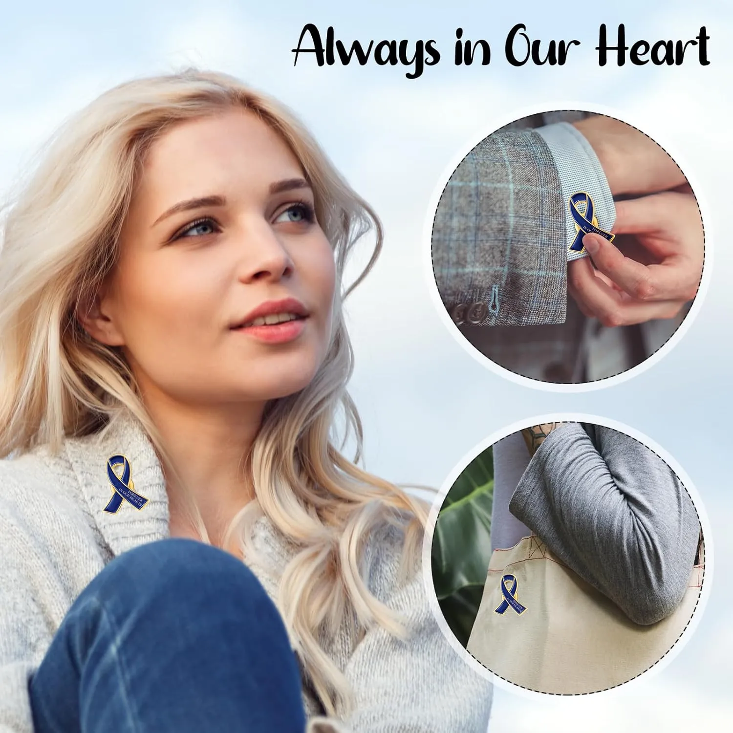 Unittype 60 Set Funeral Ribbon Pins Awareness Lapel Pin Remembrance Ribbon Brooch with Prayer Cards Organza Bags
