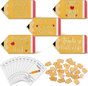 Unittype 60 Sets Teacher Lapel Pins Appreciation Gift Bulk Thank You Card Brooch Pins for Teacher Appreciation Week