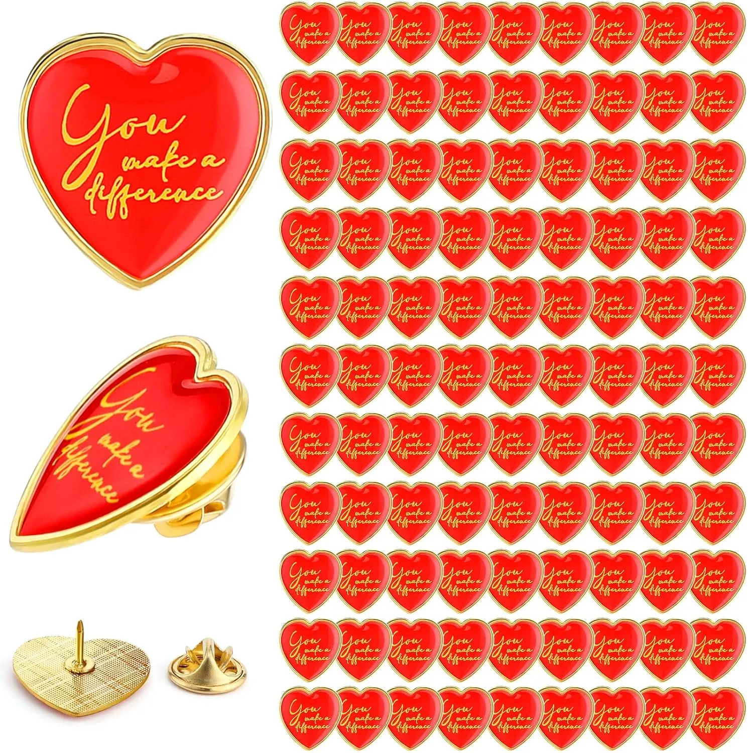 Unittype You Make a Difference Button Pins Enamel Heart Shape Graduation Motivational Lapel Pins Bulk Recognition Kawaii Heart Badges for Employee Nurse Teacher Volunteer Hats
