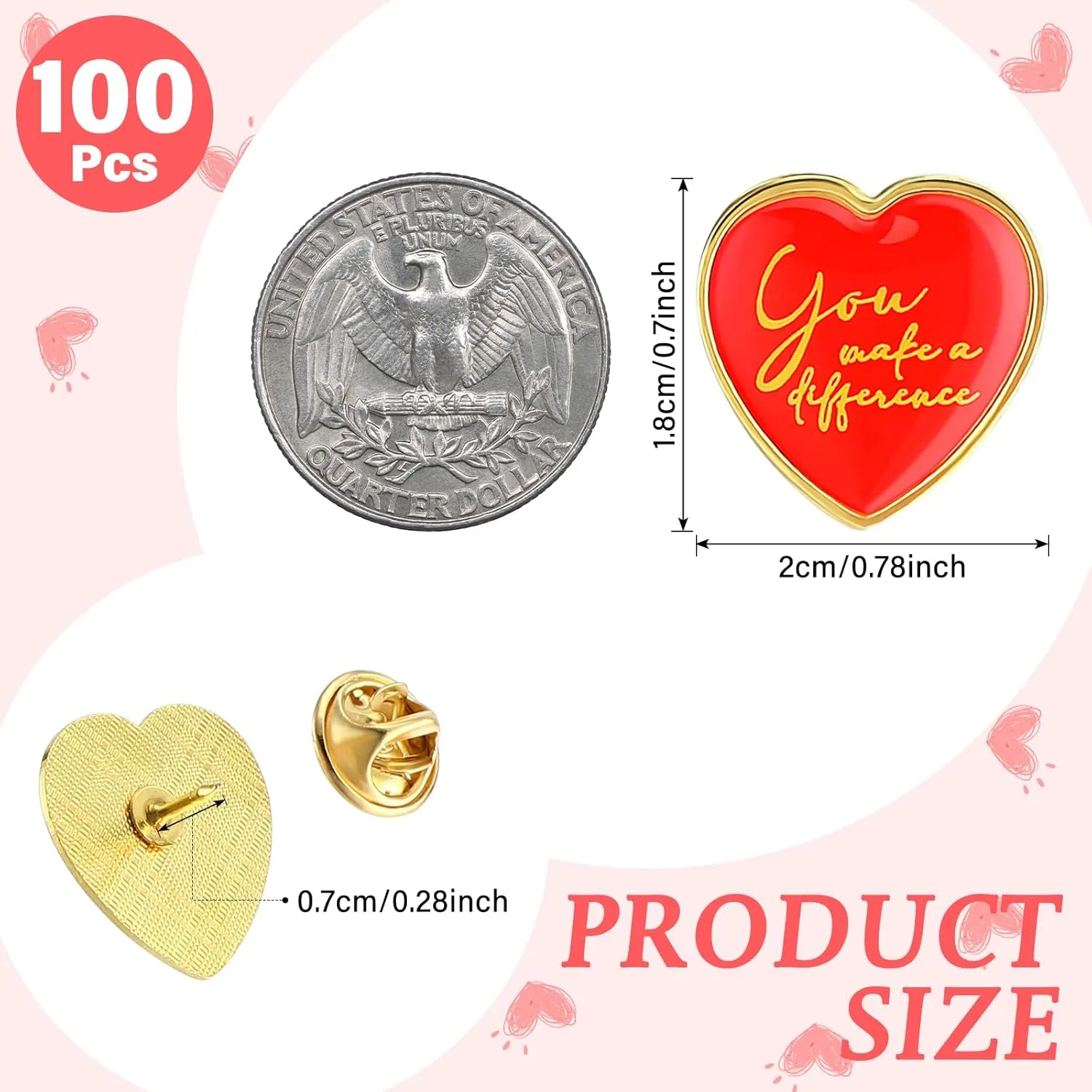 Unittype You Make a Difference Button Pins Enamel Heart Shape Graduation Motivational Lapel Pins Bulk Recognition Kawaii Heart Badges for Employee Nurse Teacher Volunteer Hats