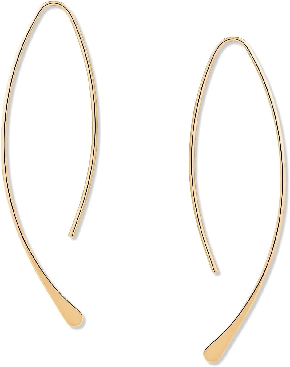 Upside Down Hoop Earrings - Hypoallergenic Lightweight Wire Needle Drop Dangle Threader Hoops for Women, Safe for Sensitive Ears - Plated in 925 Sterling Silver or 18k Gold