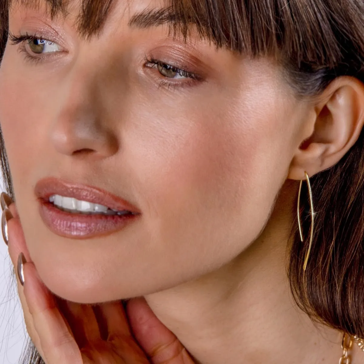 Upside Down Hoop Earrings - Hypoallergenic Lightweight Wire Needle Drop Dangle Threader Hoops for Women, Safe for Sensitive Ears - Plated in 925 Sterling Silver or 18k Gold