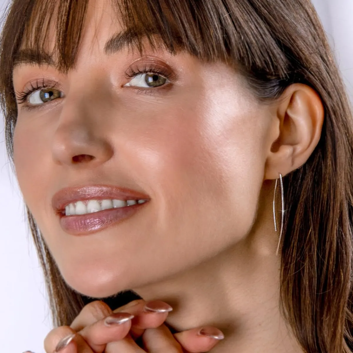 Upside Down Hoop Earrings - Hypoallergenic Lightweight Wire Needle Drop Dangle Threader Hoops for Women, Safe for Sensitive Ears - Plated in 925 Sterling Silver or 18k Gold